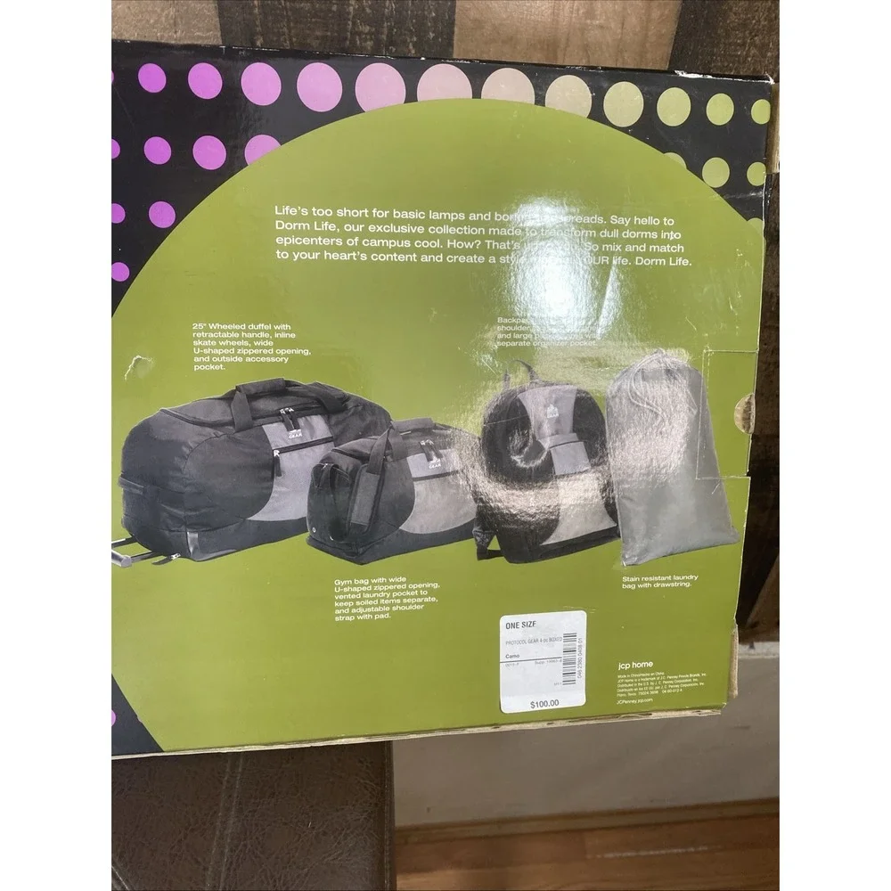 Dorm Life 4-Piece Travel Set Gray Camo Wheeled Duffel Backpack Gym Laundry Bag